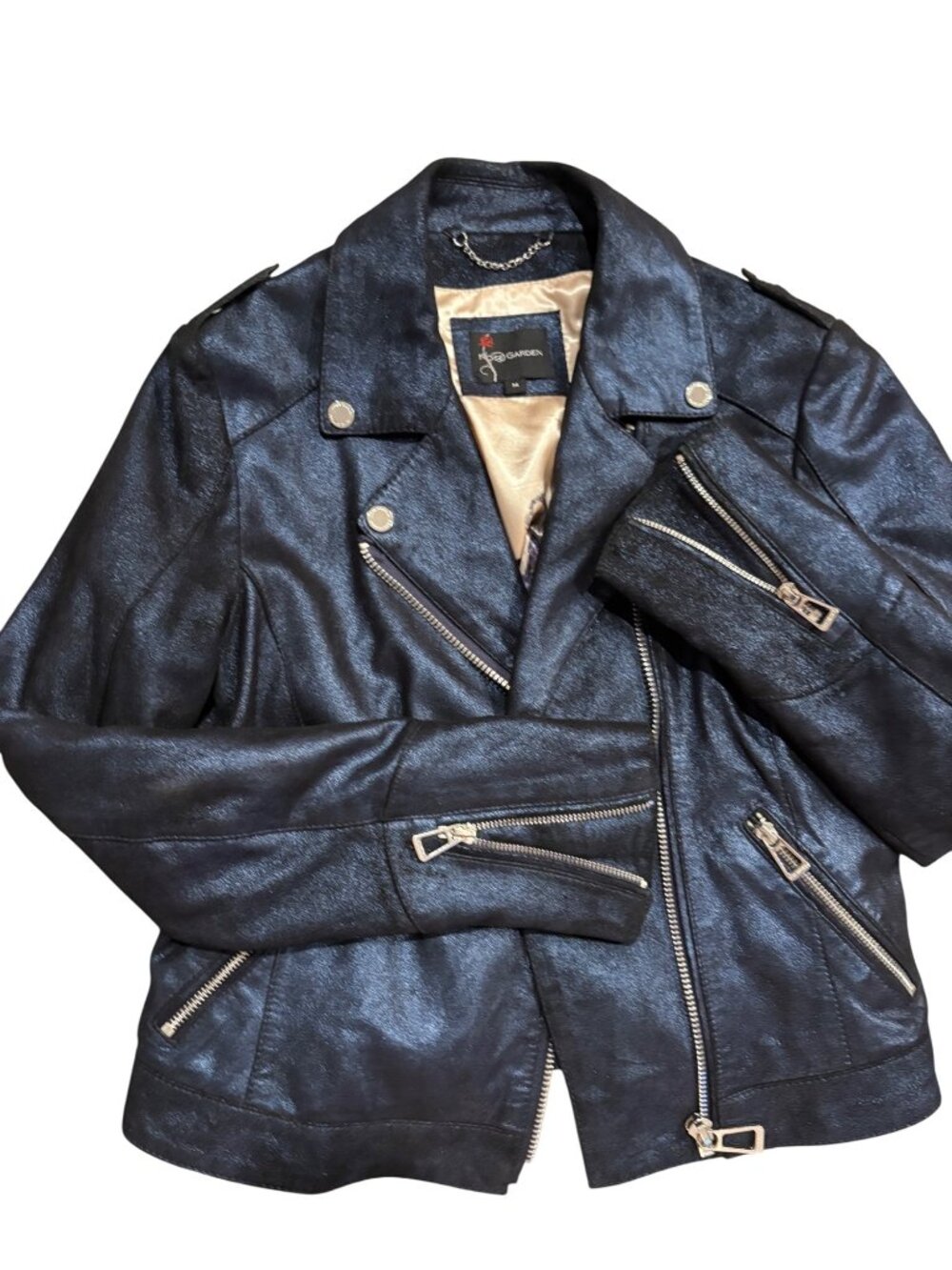 Rose Garden Womens Black Leather Moto Jacket With Satin Lining Medium